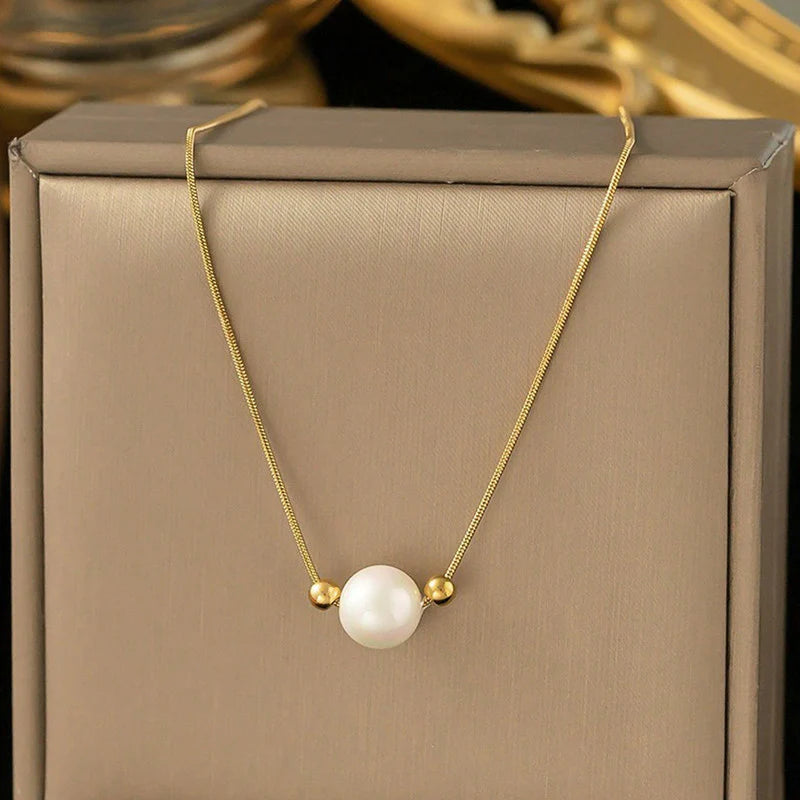 Elegant Pearl Drop Anti-Tarnish Gold Necklace