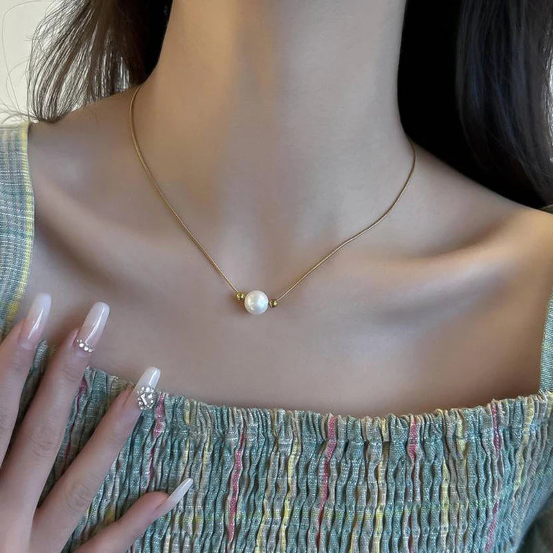 Elegant Pearl Drop Anti-Tarnish Gold Necklace
