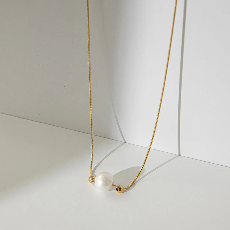 Elegant Pearl Drop Anti-Tarnish Gold Necklace