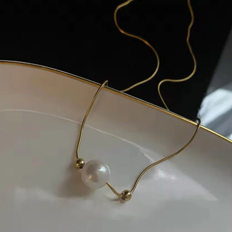 Elegant Pearl Drop Anti-Tarnish Gold Necklace