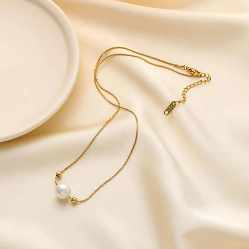 Elegant Pearl Drop Anti-Tarnish Gold Necklace
