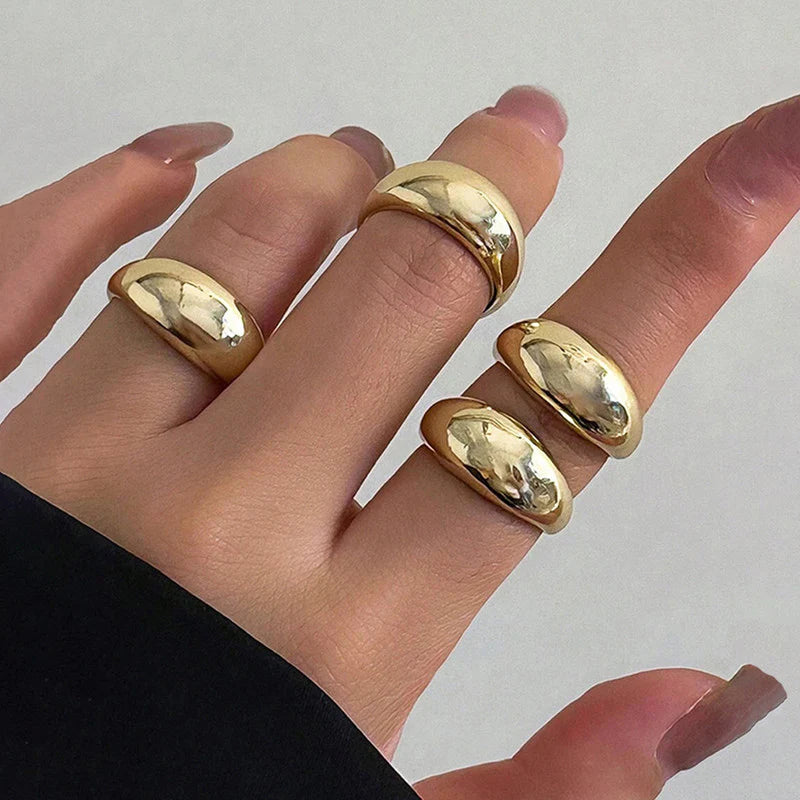 Gold Chunky Dome Anti-Tarnish Ring Set (Set of 4)