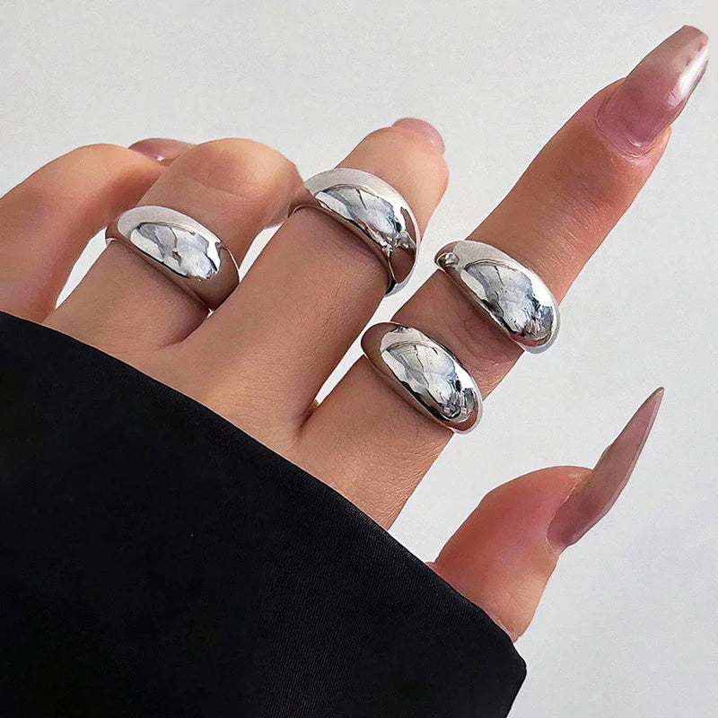 Silver Chunky Dome Anti-Tarnish Ring Set (Set of 4)