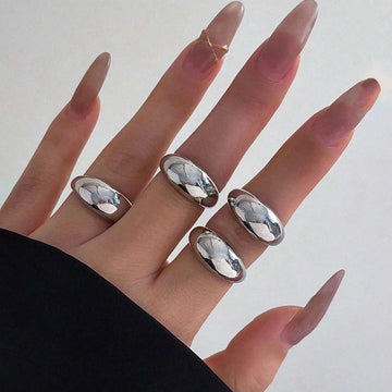 Silver Chunky Dome Anti-Tarnish Ring Set (Set of 4)