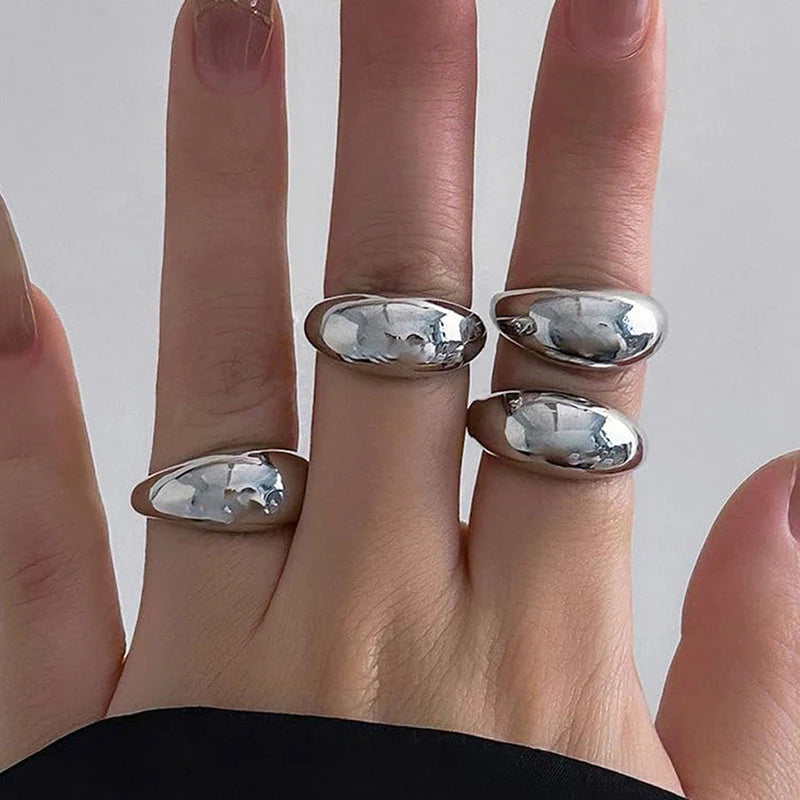 Silver Chunky Dome Anti-Tarnish Ring Set (Set of 4)