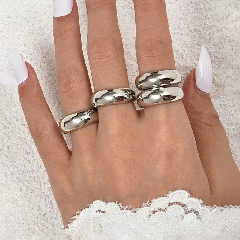 Silver Chunky Dome Anti-Tarnish Ring Set (Set of 4)