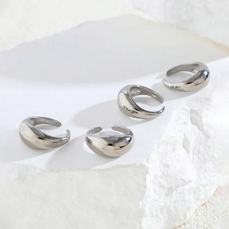 Silver Chunky Dome Anti-Tarnish Ring Set (Set of 4)