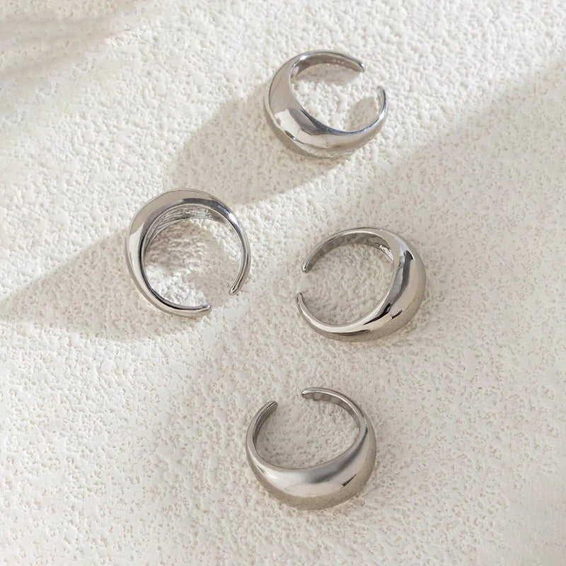 Silver Chunky Dome Anti-Tarnish Ring Set (Set of 4)