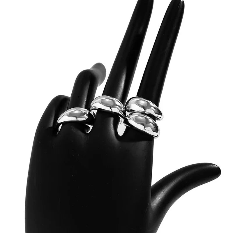 Silver Chunky Dome Anti-Tarnish Ring Set (Set of 4)