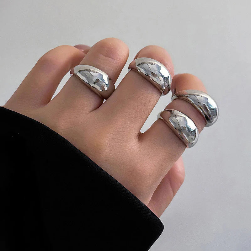 Silver Chunky Dome Anti-Tarnish Ring Set (Set of 4)