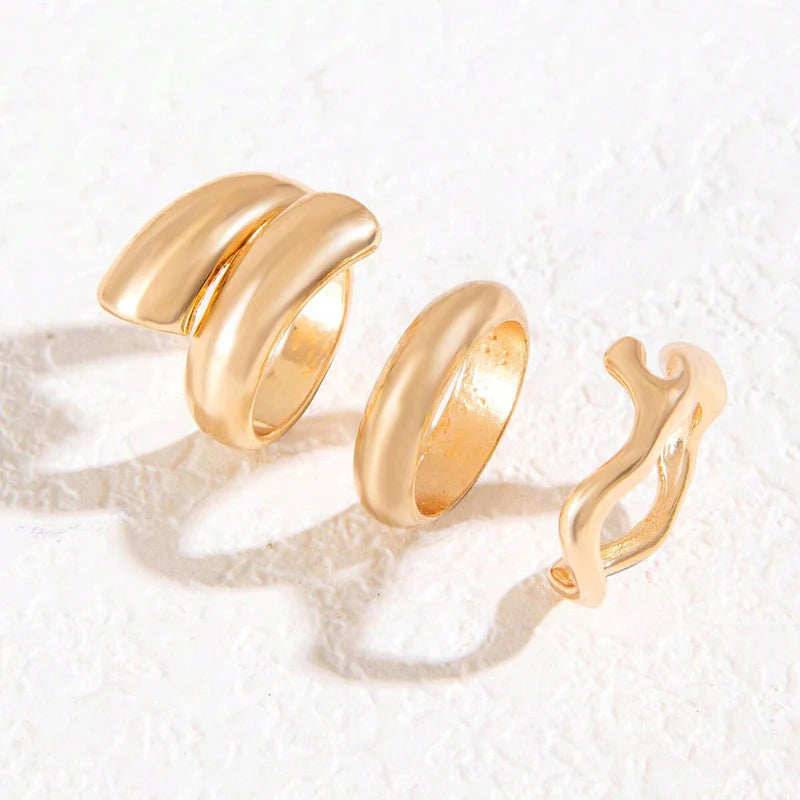 Gold Minimalist Anti-Tarnish Ring Set (Set of 3)