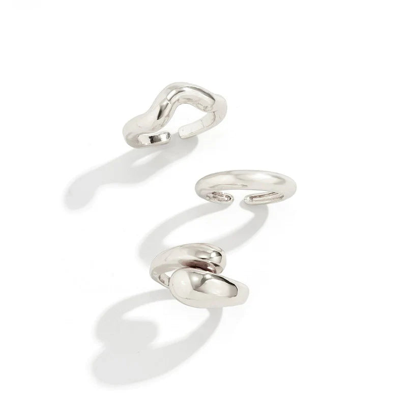 Silver Abstract Anti-Tarnish Ring Set (Set of 3)