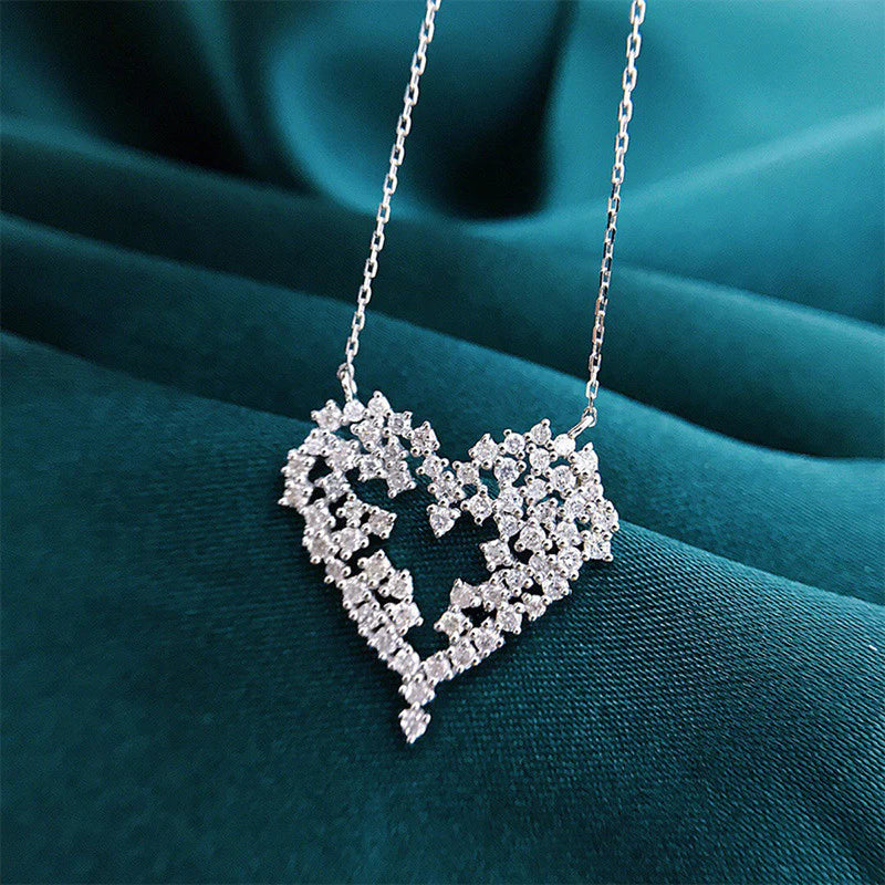 Silver Crystal Heart Anti-Tarnish Necklace