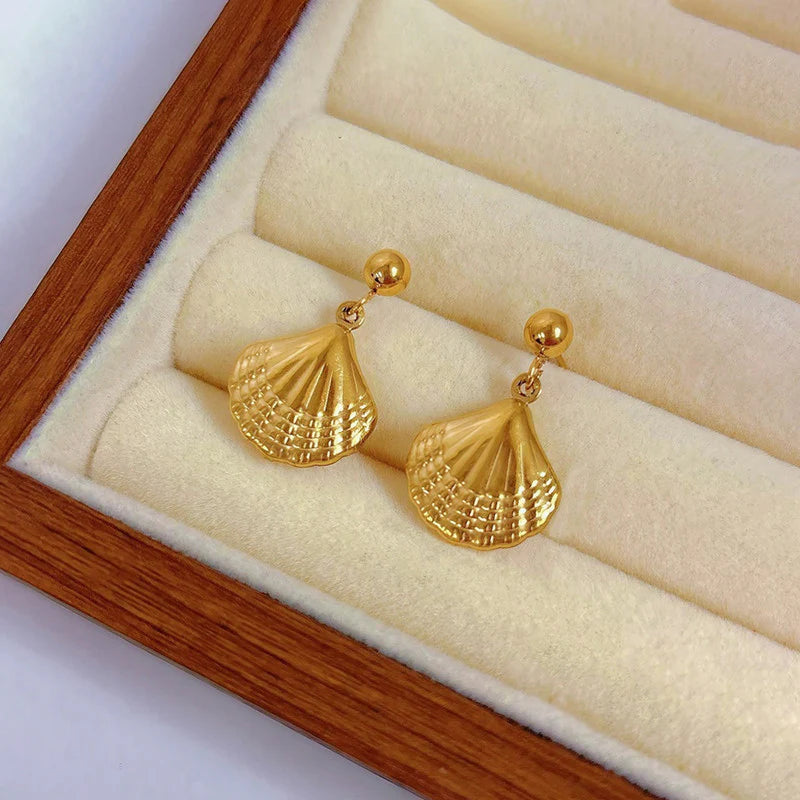 Gold Seashell Anti-Tarnish Drop Earring