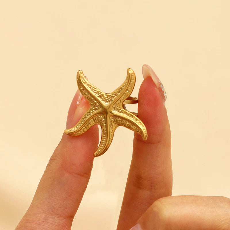 Gold Starfish Anti-Tarnish Statement Ring