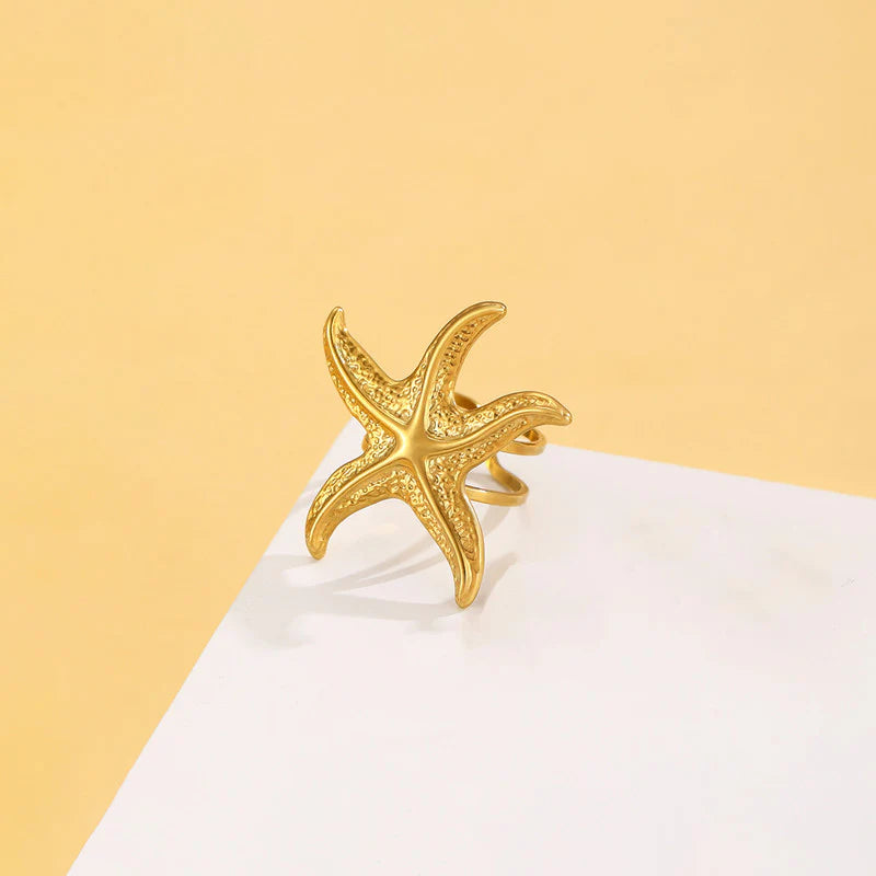 Gold Starfish Anti-Tarnish Statement Ring