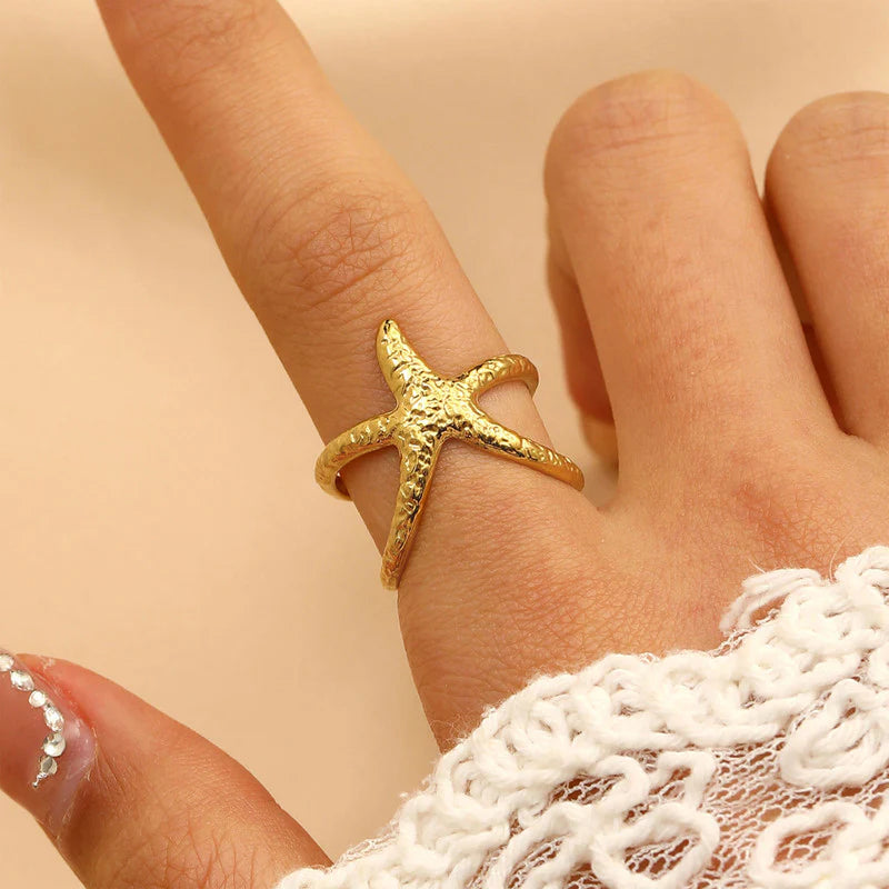 Gold Starfish Anti-Tarnish Ring