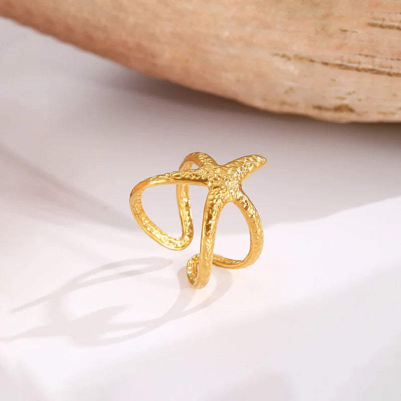 Gold Starfish Anti-Tarnish Ring