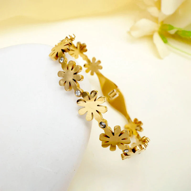 Gold-Tone Floral Crystal Anti-Tarnish Bracelet