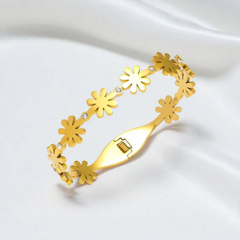 Gold-Tone Floral Crystal Anti-Tarnish Bracelet