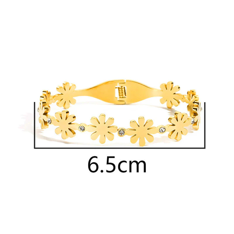 Gold-Tone Floral Crystal Anti-Tarnish Bracelet