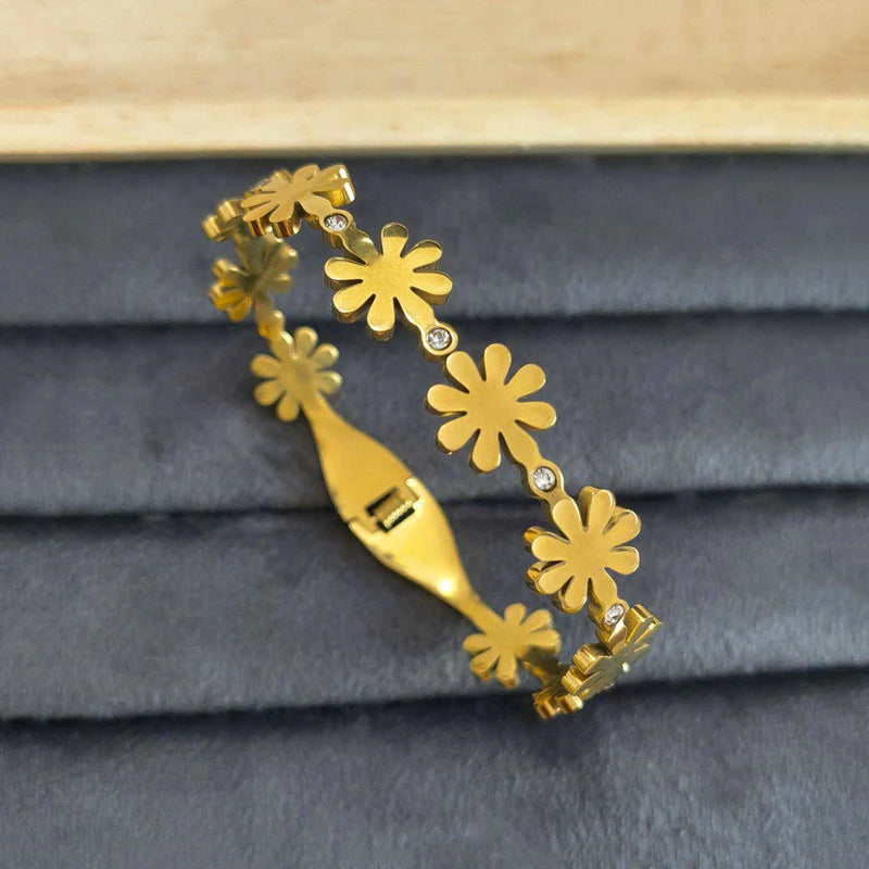 Gold-Tone Floral Crystal Anti-Tarnish Bracelet