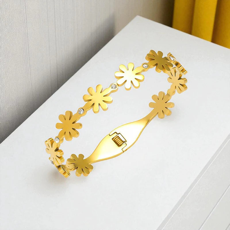 Gold-Tone Floral Crystal Anti-Tarnish Bracelet