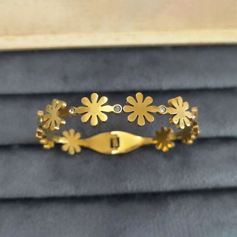 Gold-Tone Floral Crystal Anti-Tarnish Bracelet