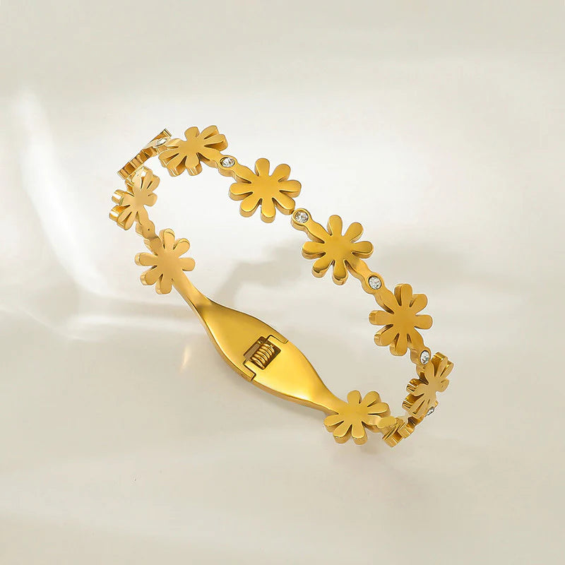 Gold-Tone Floral Crystal Anti-Tarnish Bracelet