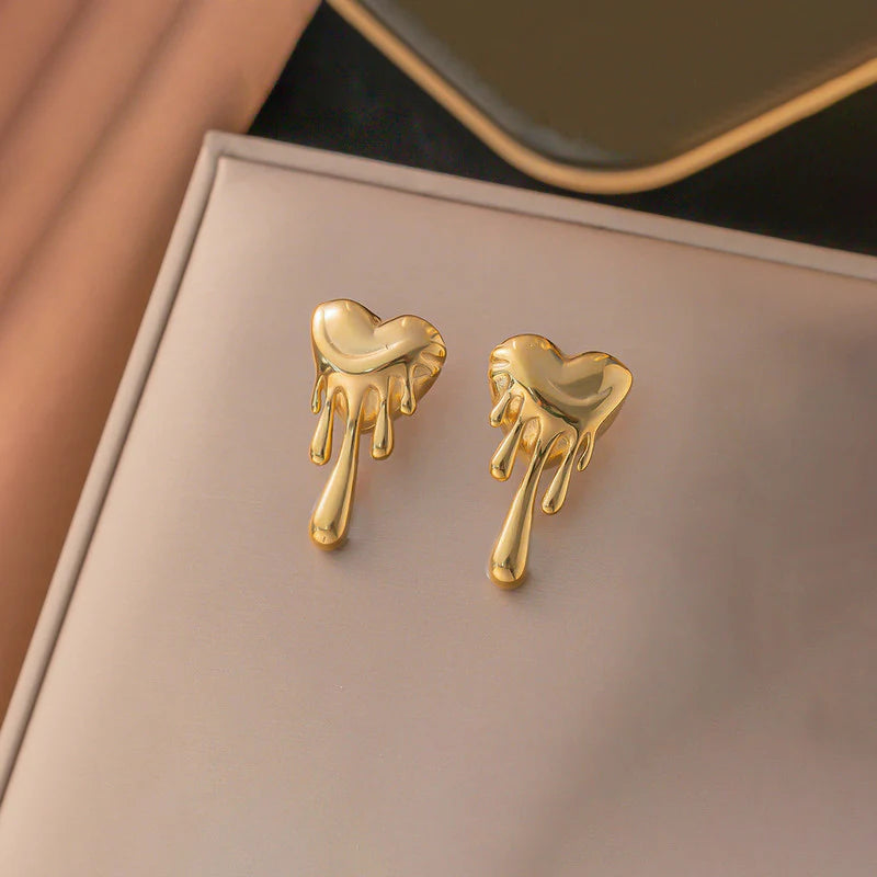 Anti-Tarnish Gold Melting Heart Drop Earring