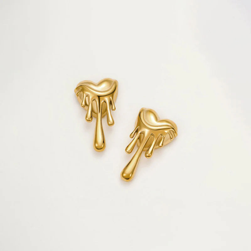 Anti-Tarnish Gold Melting Heart Drop Earring