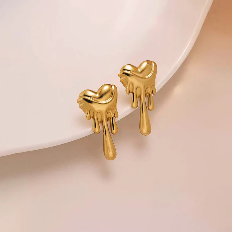 Anti-Tarnish Gold Melting Heart Drop Earring