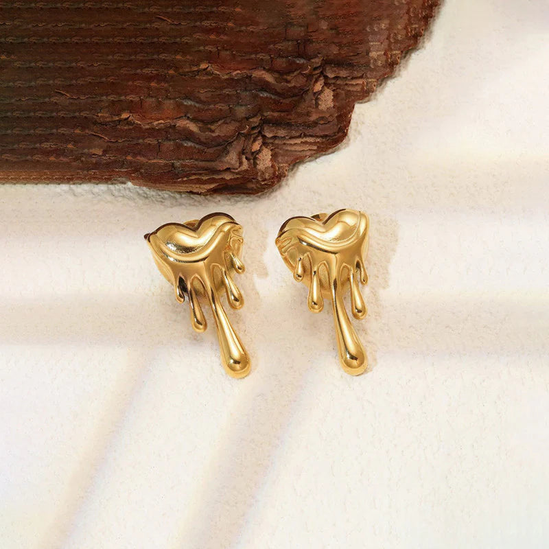 Anti-Tarnish Gold Melting Heart Drop Earring