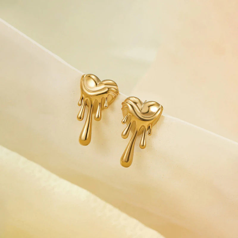 Anti-Tarnish Gold Melting Heart Drop Earring