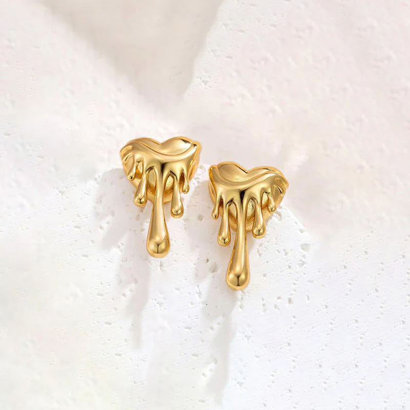 Anti-Tarnish Gold Melting Heart Drop Earring