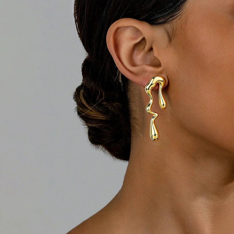 Anti-Tarnish Gold Abstract Drop Stud Earring