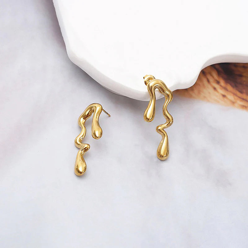 Anti-Tarnish Gold Abstract Drop Stud Earring