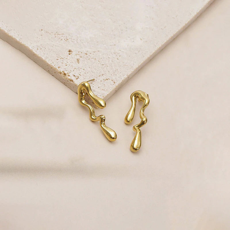Anti-Tarnish Gold Abstract Drop Stud Earring