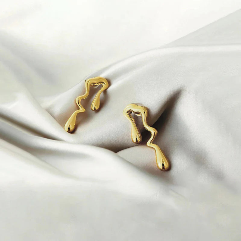 Anti-Tarnish Gold Abstract Drop Stud Earring