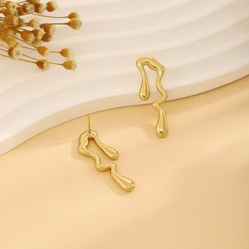 Anti-Tarnish Gold Abstract Drop Stud Earring