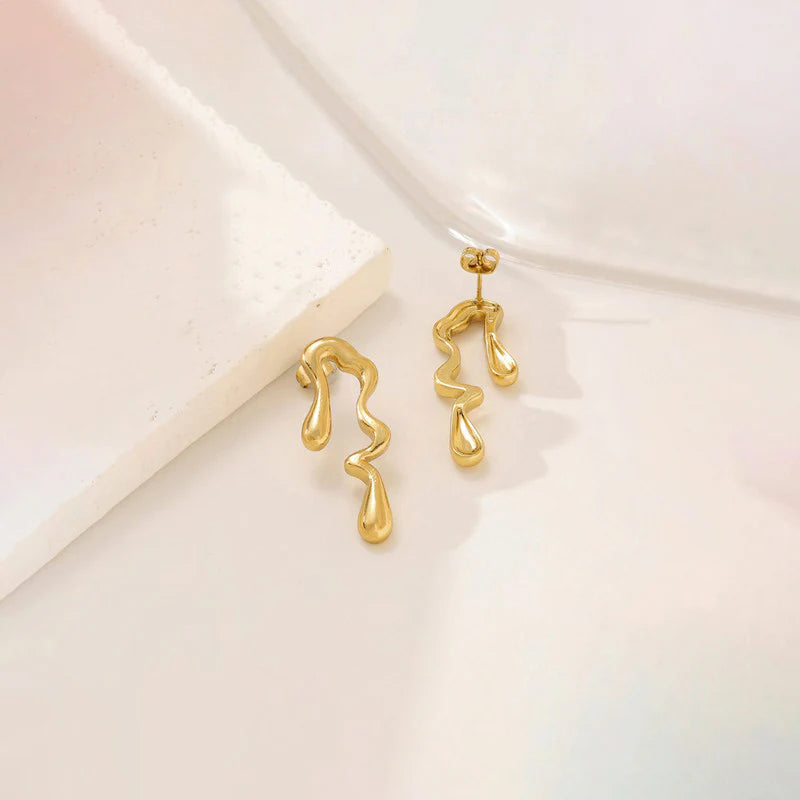 Anti-Tarnish Gold Abstract Drop Stud Earring
