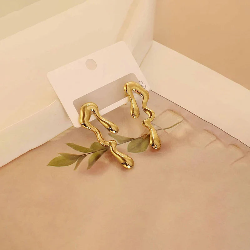 Anti-Tarnish Gold Abstract Drop Stud Earring