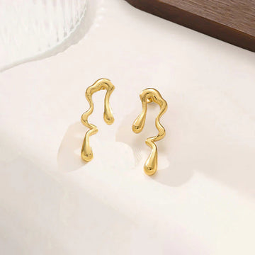 Anti-Tarnish Gold Abstract Drop Stud Earring