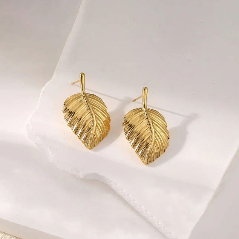 Anti-Tarnish Gold Leaf Drop Earring