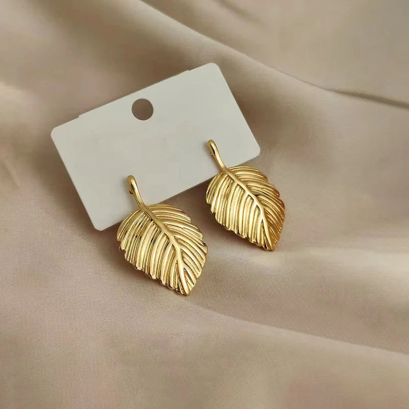 Anti-Tarnish Gold Leaf Drop Earring