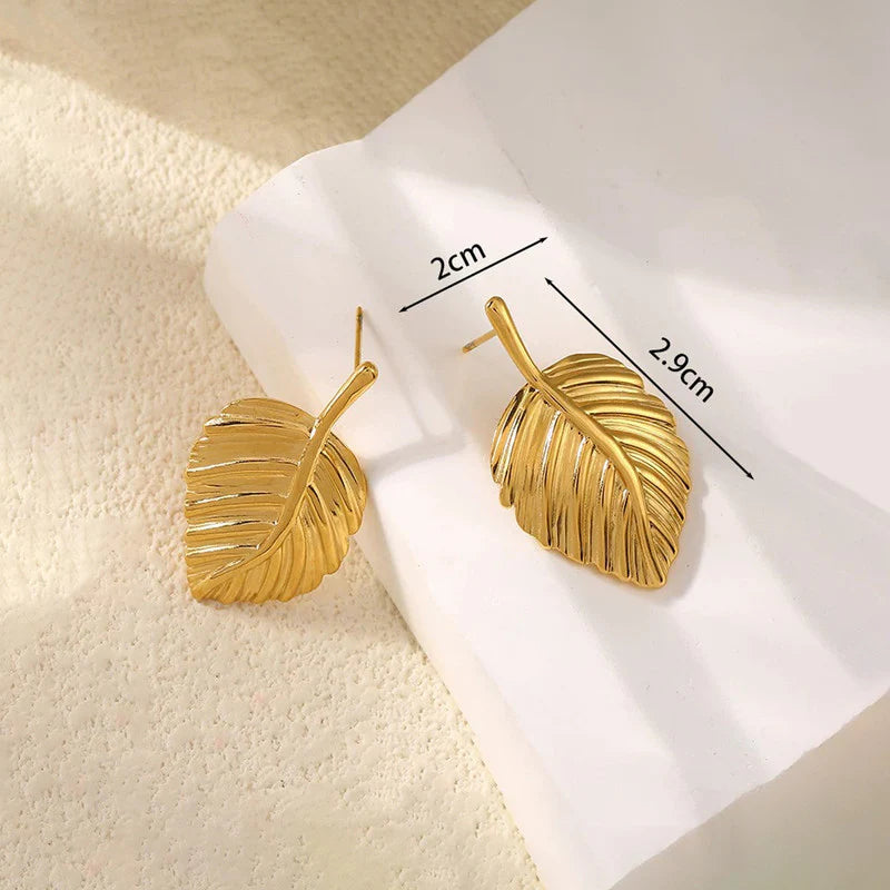 Anti-Tarnish Gold Leaf Drop Earring
