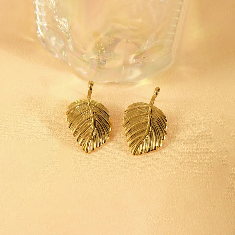 Anti-Tarnish Gold Leaf Drop Earring