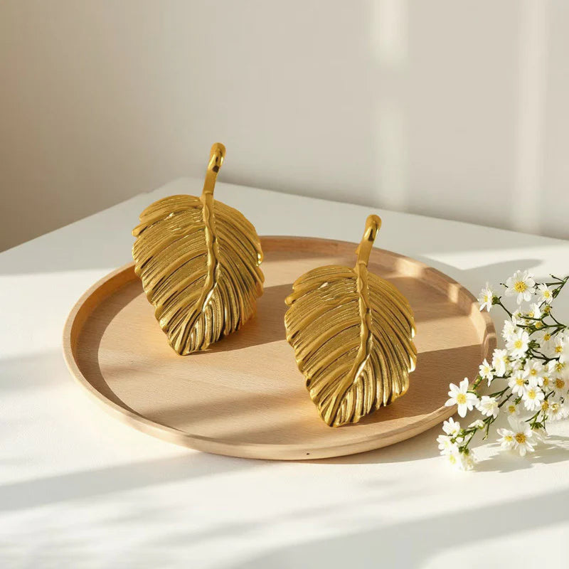 Anti-Tarnish Gold Leaf Drop Earring
