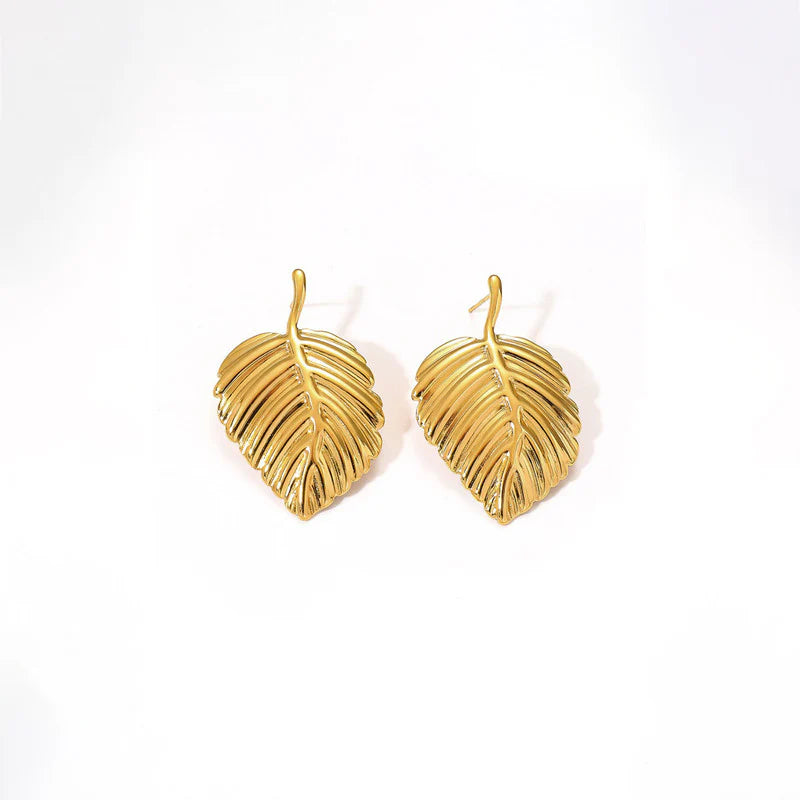 Anti-Tarnish Gold Leaf Drop Earring