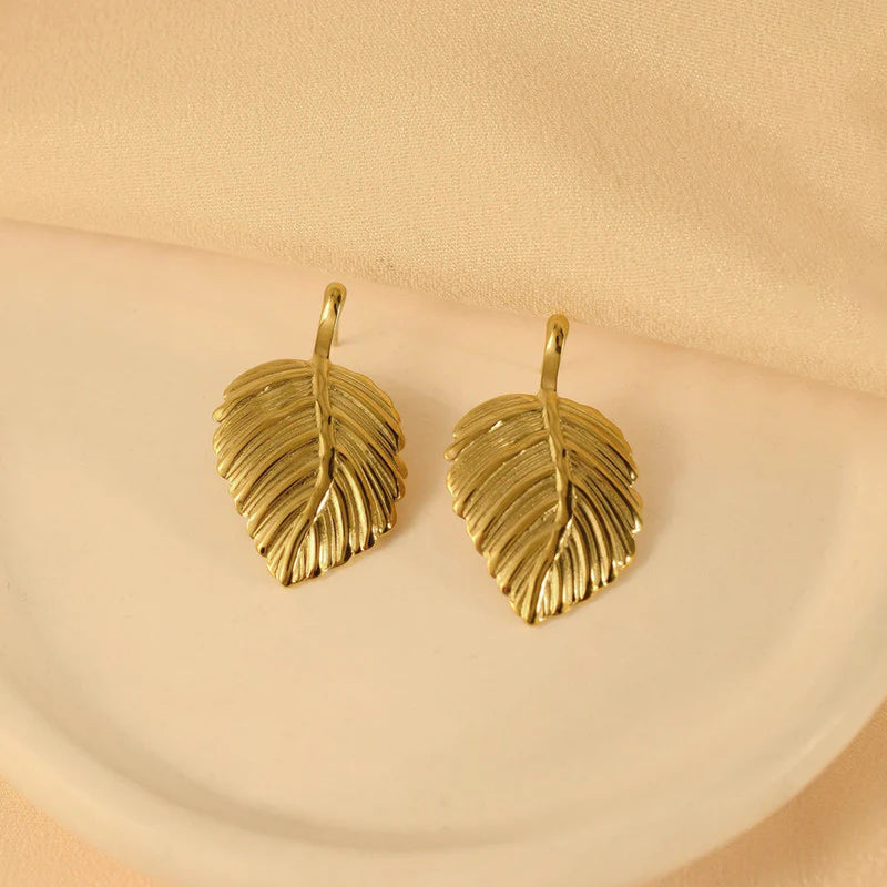 Anti-Tarnish Gold Leaf Drop Earring